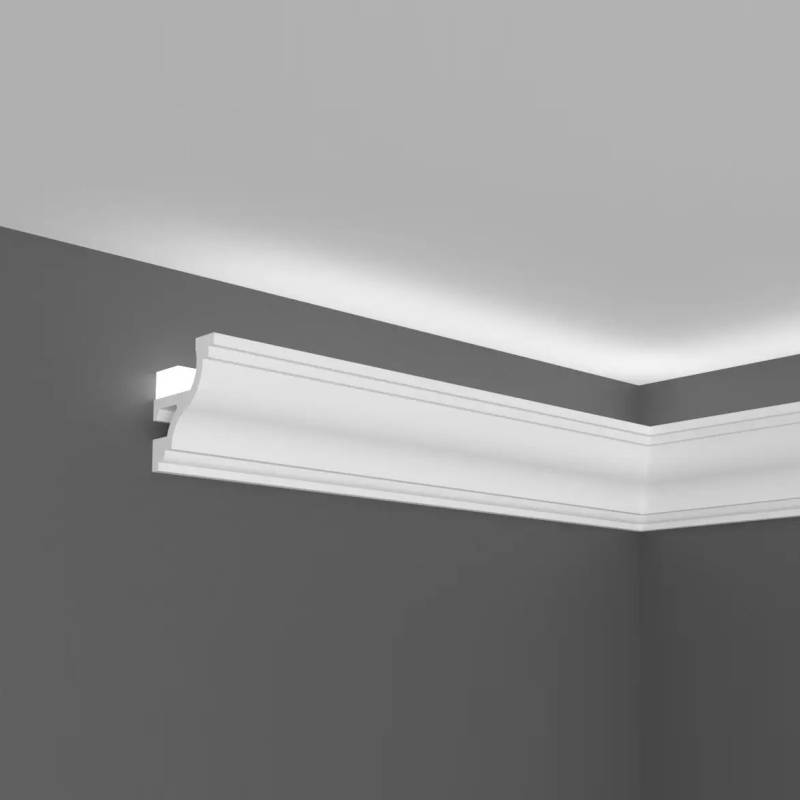 Elite Decor Lichtleiste KH905| Polystyrol 40 x 45 x 2000 mm Weiß Styropor Deckenleiste von Elite Decor