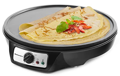 Elite Cuisine ECP-126 Maxi-Matic Elektrischer Crêpes-Maker, Pfannkuchen, heiße Kuchen und antihaftbeschichtete Grillplatte mit Streuer, Spatel und Rezepten, 12 Zoll, Schwarz von Elite Gourmet