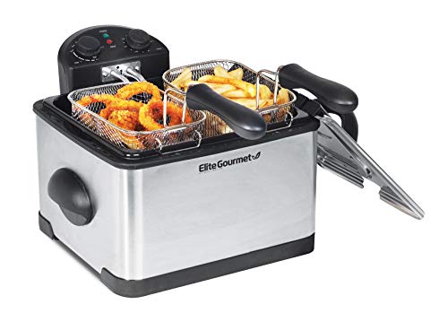 Elite Gourmet EDF-401T Elektrische Tauchfritteuse, 3 Körbe, 1700 Watt, Timer-Steuerung, einstellbare Temperatur, Deckel mit Sichtfenster und geruchsfreiem Filter, Edelstahl und Schwarz von Elite Gourmet