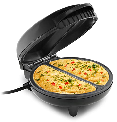 Elite Gourmet EOM205 Antihaft-Omelette, Frittata, Snack-Taschenzubereiter, Dessertzubereiter, 2 einzelne 6,5-Zoll-Omeletts, Edelstahl und Schwarz von Elite Gourmet