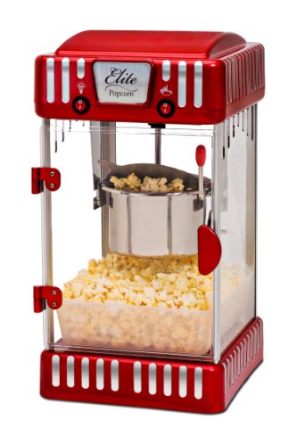Elite Gourmet EPM-250 Maxi-Matic 2,5 Unzen klassischer Karneval, Tisch-Kessel-Popcorn-Popper-Maschine, Retro-Stil, Film-Popcorn mit heißer Butter, rot von Elite Gourmet
