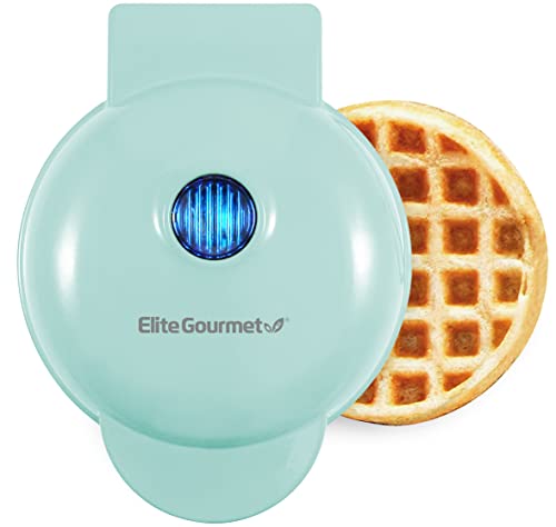 Elite Gourmet EWM015M Elektrisches Mini-Waffeleisen mit Antihaftbeschichtung, belgische Waffeln, kompaktes Design, Hash Browns, Keto, Snacks, Sandwich, Eier, leicht zu reinigen, Minze von Elite Gourmet