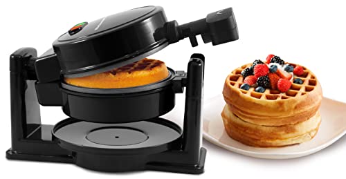 Elite Gourmet EWM460 Belgisches Waffeleisen mit Antihaftbeschichtung, drehbar, 3,2 cm dick, Waffeln, Rösti, Keto, Snacks, Sandwiches, Eier, leicht zu reinigen, Schwarz, 12,7 cm von Elite Gourmet