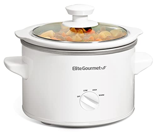 Elite Gourmet MST-250XW 1,5 Liter Elektro-Slow Cooker Keramiktopf, regelbare Temperatur, Kontrollleuchte, antihaftbeschichtet und spülmaschinenfest, Vorspeisen, Saucen, Suppen, Braten, weiß von Elite Gourmet