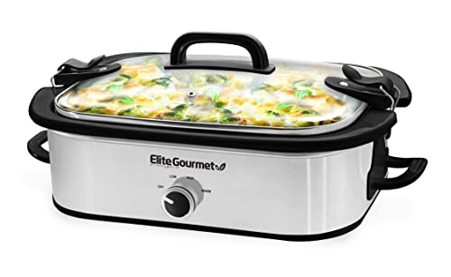 Elite Gourmet MST-5240SS Kasserolle-Schongarer, verschließbarer Deckel, einstellbare Temperatur, hält warm, ofen- und spülmaschinenfest, 3,3 l Fassungsvermögen, Edelstahl von Elite Gourmet