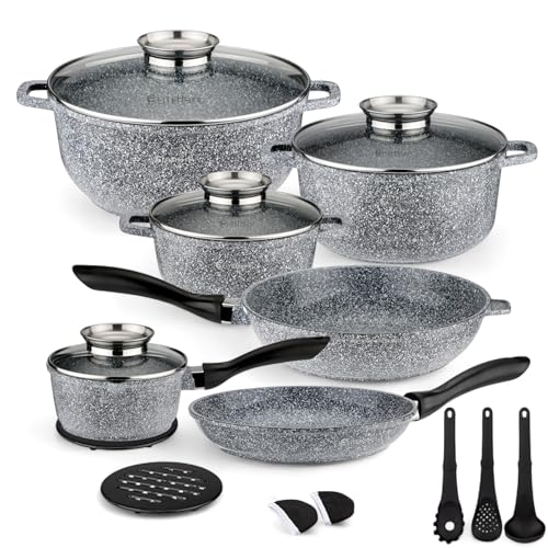 EliteHoff Induktion Topfset, 17-teiliges Kochgeschirr-Set, Kochtopf und Pfannenset mit Deckel, Topf Aluminium, Antihaft Kochgeschirr für alle Herdarten, Spülmaschinenfest & PFOA-frei (Grau, E-7031) EliteHoff Induktion Topfset, 17-teiliges Kochgeschirr-Set, Kochtopf und Pfannenset mit Deckel, Topf Aluminium, Antihaft Kochgeschirr für alle Herdarten, Spülmaschinenfest & PFOA-frei (Grau, E-7031) von EliteHoff