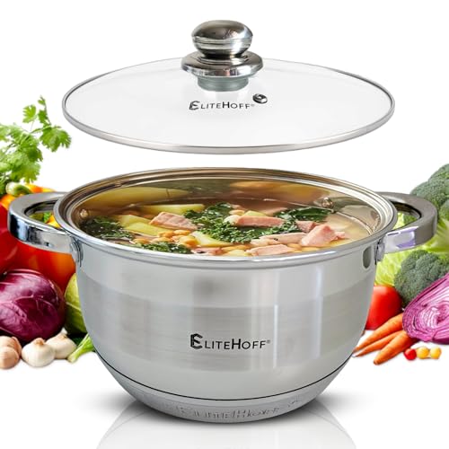 EliteHoff Kochtopf, 7-Lagen Edelstahl Topf Induktion Kochtöpfe Nudeltopf Suppentopf mit Glasdeckel für alle Herdarten Spülmaschinenfest (10L - 28 cm) von EliteHoff