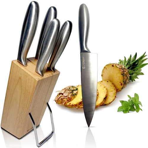 EliteHoff Küchenmesser Set mit Messerblock | Messerset 5 teilig mit Block - Profi Messer für Köche - Kochmesser Set (Edelstahl und Holz) von EliteHoff