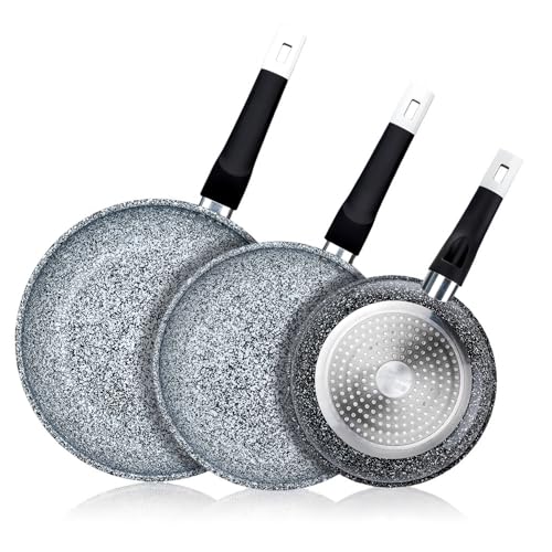 EliteHoff Pfannenset Induktion 3-teilig (20/24/26 cm), Induktionspfannen-Set, Aluminiumguss mit Antihaftbeschichtung und Silikongriff, Bratpfannenset für alle Herdarten, Grau von EliteHoff