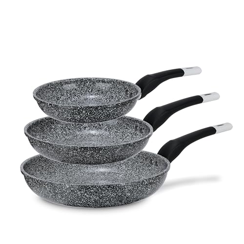 EliteHoff Pfannenset Induktion 3-teilig (20/24/28 cm), Induktionspfannen-Set, Aluminiumguss mit Antihaftbeschichtung und Silikongriff, Bratpfannenset für alle Herdarten, Grau von EliteHoff