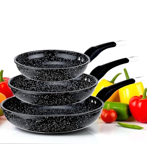 EliteHoff Pfannenset Induktion 3-teilig (20/24/28 cm), Induktionspfannen-Set, Aluminiumguss mit Antihaftbeschichtung und Silikongriff, Bratpfannenset für alle Herdarten, Schwarz von EliteHoff