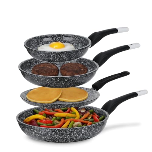 EliteHoff Pfannenset Induktion 4-teilig, Bratpfannenset (20/24/28 cm) + crepe pfanne 24 cm, Induktionspfannen-Set, Aluminiumguss mit Antihaftbeschichtung für alle Herdarten, Grau von EliteHoff