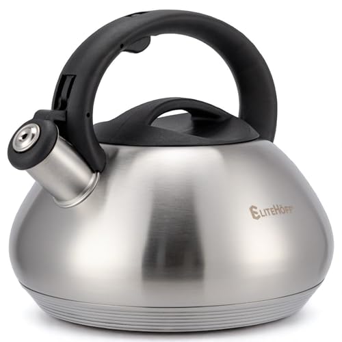 EliteHoff Wasserkessel Induktion – 3L – Edelstahl Teekessel mit Automatischem Pfiff, Flötenkessel Silber, Wasserkocher Induktionsherd, Pfeifkessel für alle Kochplatten (Matt, E-5114) von EliteHoff