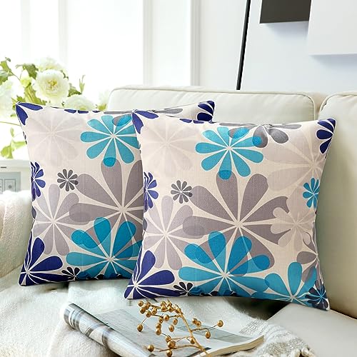 Kissenbezüge Blau 40x40 Kissenbezug Blumen Muster Kissenhülle Modern 2er Set Dekorative Leinen Dekorativ Kissenhüllen Für Wohnzimmer Schlafzimmer Garten Bauernhaus Sofa Couch Kissen Deko von EliteHomeComforts