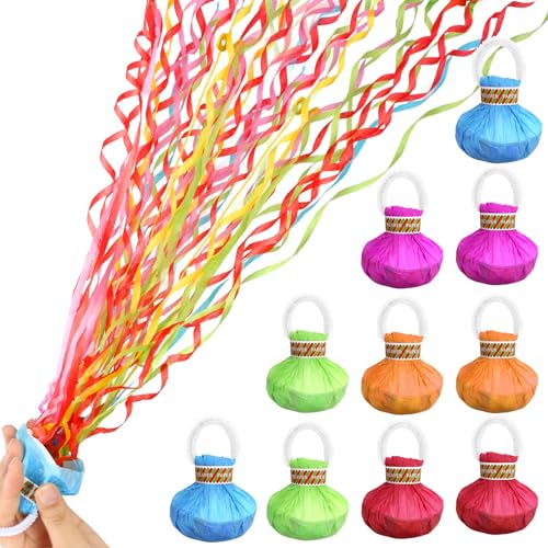 10 Stück Luftschlangen Hand Werfen Streamer Luftschlangen Geburtstag Bombe Luftschlangen Geeignet für Weihnachten Geburtstag Party Hochzeit Abschlussfeier Neujahr Handwerfende Bänder (mehrere Farben) von Onetobye