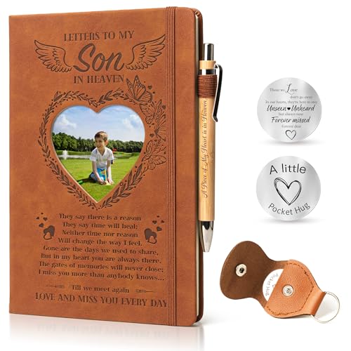 3 Pcs Memorial Gifts for Loss of Son Grief Gifts A5 Grief Journal Travel Diary with Heart Photo Window in Cover Remembrance Pocket Hug PU Leather Keychain& Pen, Loss of Son Sympathy Bereavement Gift von EliteSign