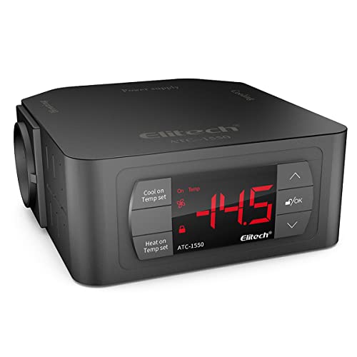 Digitaler Temperaturregler Thermostat Doppelrelais All-Inclusive-Regler, Eine kunststoffummantelte Sonde + 2 EU-Steckdosen, 1 Heizung & 1 Kühlung 220V-Stecker von Elitech