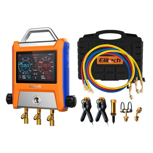 Elitech Digitales Manometer-Set, EMG-20V Intelligente Manometer-Messgeräte mit 2 Ventilen und 5-Zoll-Smart-Touchscreen, Bluetooth für HVAC und App-Steuerung. von Elitech