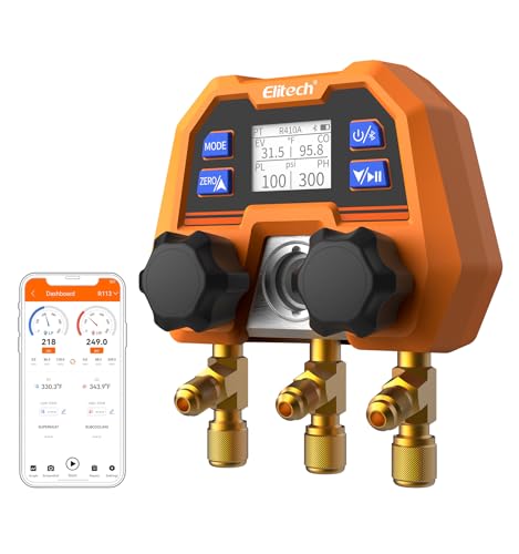Elitech Kältemittel Monteurhilfe,Digitale Verteiler Klimaanlage, HVAC Messgeräte App Control Für R32 R134 Usw, Intelligenter Verteiler Mechnical Manifold Terminator DMG-4B von Elitech