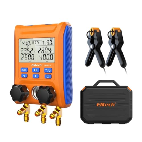 Elitech Kältetechnik die Monteurhilfe Manifold Gauge Set, Hochpräzises Vakuum Drucktemperatur Lecktester Tester Digitales Messgerät für Kühlschränke LMG-10 von Elitech