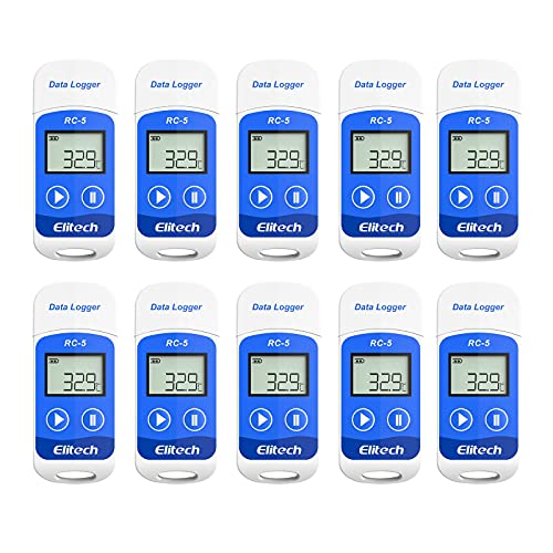 Elitech RC-5 Temperatur Datenlogger - Mini USB Temp Rekorder Interner Externer Sensor Hohe Genauigkeit Temperatur Data Logger 32000 Punkte Record Wasserdicht nach IP67(10Packungen) von Elitech