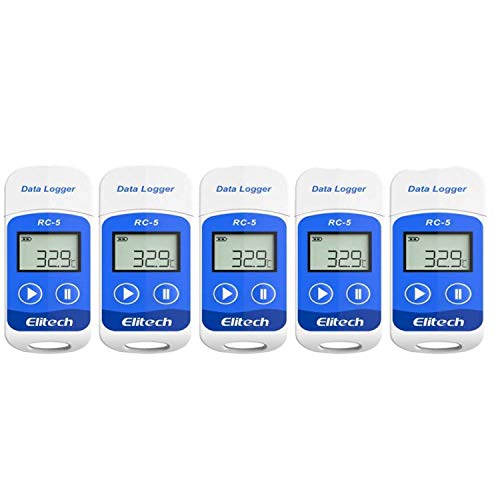 Elitech RC-5 Temperatur Datenlogger Mini USB Temp Rekorder Interner Externer Sensor Hohe Genauigkeit Temperatur Data Logger 32000 Punkte Record Wasserdicht nach IP65 5Packungen von Elitech