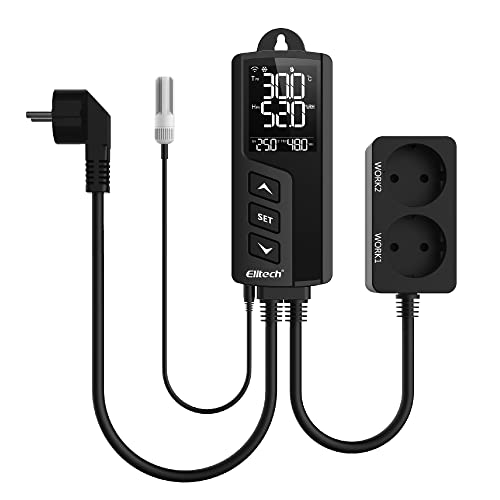Elitech Thermostat Temperaturregler & Feuchtigkeitsregler Temperatur Steuerung Steckdosen 220V mit Sensorsonde, Wifi Version, für Gewächshaus Reptilien Terrarium von Elitech