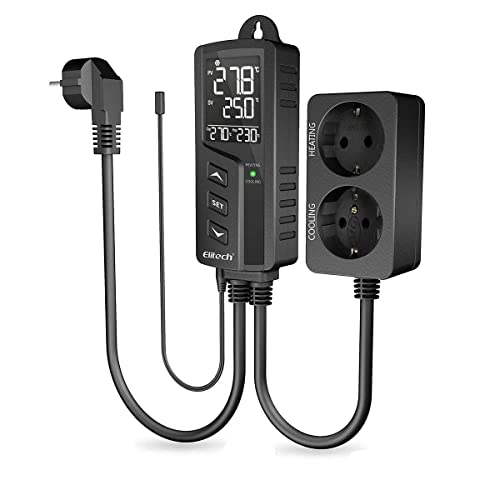 Elitech Thermostat Temperaturregler & Feuchtigkeitsregler Temperatur Steuerung Steckdosen 220V mit Sensorsonde für Gewächshaus Reptilien Terrarium von Elitech