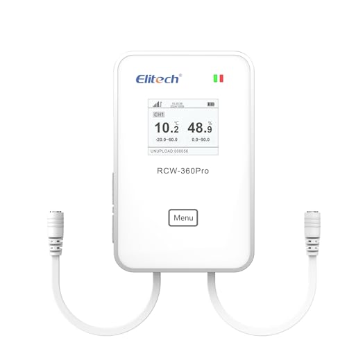Elitech WiFi Wireless Remote Real-Time IoT Temperatur-Feuchte Monitor Digitaler Datenlogger mit Doppelsensor Erweiterungskanal, APP/Cloud-Datenspeicherung(RCW-360Pro-W-DC Benötigt Sonde) von Elitech