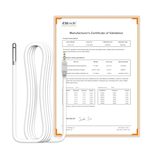 ElitechTemperatur- und Feuchtigkeitssonde für RCW-360Pro mit Temperaturbereich von -40 bis 80°C – 5 Meter Externe Sonde und 0-100% Luftfeuchtigkeit von Elitech