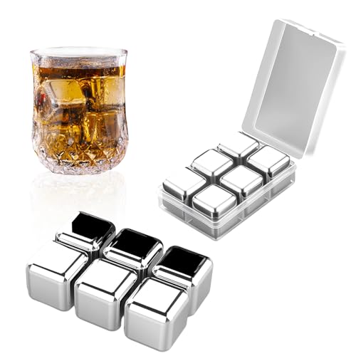 Edelstahl Eiswürfel, Wiederverwendbare Whisky Steine aus Metall, Getränke Kühlende Eissteine Schnelle Kühlung, Whisky Kühlsteine Cocktail Ice Cubes, Gefrorene Eiswürfel mit Aufbewahrungsbox (6) von Elitecran