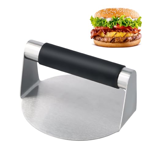 Elitecran 5.5 Inch Round Stainless Steel Smash Burger Smasher Pattie Press， Professional Smashed Burger Patty Former, Bacon Meat Press with Silicone Handle for Flat Top Grilling, Steak, Hamburger von Elitecran