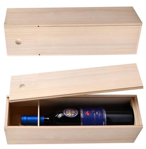 Elitecran Weinbox Geschenkbox aus Holz, Einzelne Weinkiste Holzkiste mit Schiebedeckel, Weinflasche Verpackung Aufbewahrung Box für Weinflaschen für Jubiläum Hochzeit Einweihungsparty Geburtstag von Elitecran