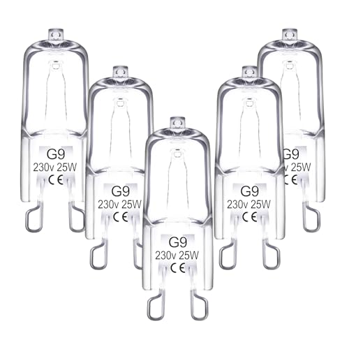 G9 Halogen Leuchtmittel, Halogenlampen Glühbirne, Dimmbar Kapsel Leuchtmittel, Halogen Backofenlampe, Halogen-Glühbirne mit zwei Stiften, Kein Stroboskop, 25W/40W, 230V, bis 300 Grad (25, Watt) von Elitecran