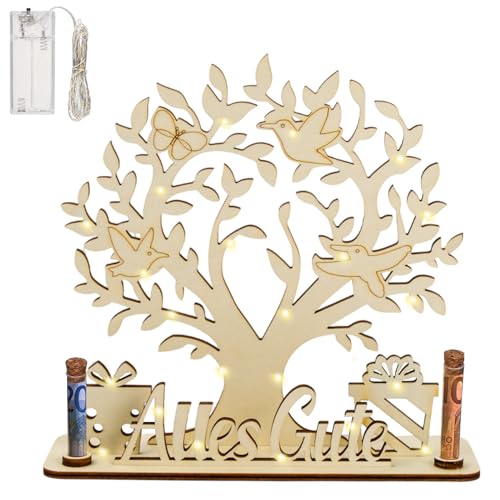 Geldbaum aus Holz, Personalisierte Geldgeschenke Verpackung für Hochzeit mit LED Lichterkette - Geschenk für Männer, Frauen, Brautpaar von Elitecran