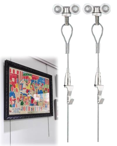 Bilderschienen Aufhängesystem Bilderschiene für Kunstgalerien, 50 76 91 102 152 178 cm, Verstellbare Lange Stahlseile zum Aufhängen von Bildern, Kunstwerk-Foto-Formseile(36"/91cm Track,6 hooks) von Elitix