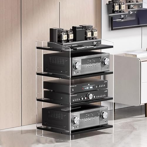 Elitix HiFi Rack Acrylmöbel-Audioschrankgestelle Können Verstellbar Sein, 3-4-stufiges Stereokomponenten-Gestellsystem/AV-Ständer, Plattenspielerturm-Regal-Organizer(A,L) von Elitix
