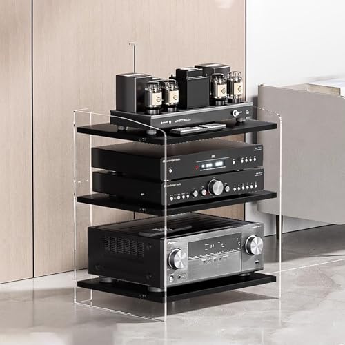 Elitix HiFi Rack Acrylmöbel-Audioschrankgestelle Können Verstellbar Sein, 3-4-stufiges Stereokomponenten-Gestellsystem/AV-Ständer, Plattenspielerturm-Regal-Organizer(A,S) von Elitix