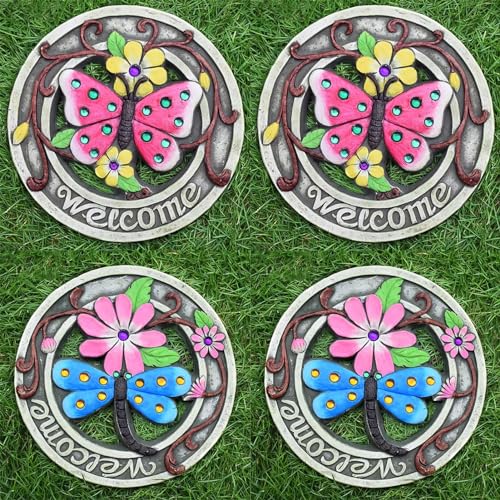 Elitix Trittsteine für Garten Schmetterlings-Trittsteine ​​für Wege mit Hohlraum Innen, Buntes Trittstein-Kunst- und Bastelset, Dekorative Steine, Ideen für Trittstein-Verzierungen(Color:4-pcs) von Elitix