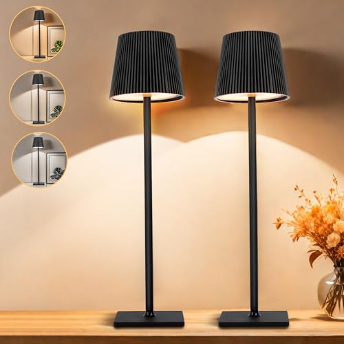 Dimmbare Tischlampe mit Akku - 4800 mAh Tischlampe Kabellos Schwarz - Led Tischleuchte - Wiederaufladbar Warmweiß(2700k-6500k) - IP54 Touch Tischlampe, Für Drinnen und Outdoor, Nachttischlampe 2er Set von Elitlife
