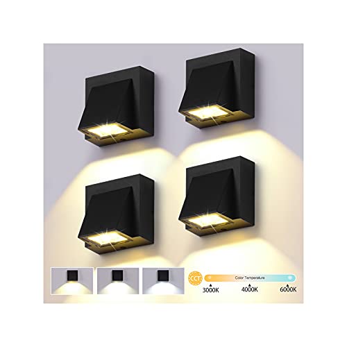 Elitlife 4 Stück LED Wandleuchte Dimmbar Wandlampe 8W 3000K-6500K Einstellbare Farbtemperatur Modern Wandlampen Innen Wasserdicht IP65 Außenlampe Außenwandleuchte Aluminiumguss, Schwarz von Elitlife