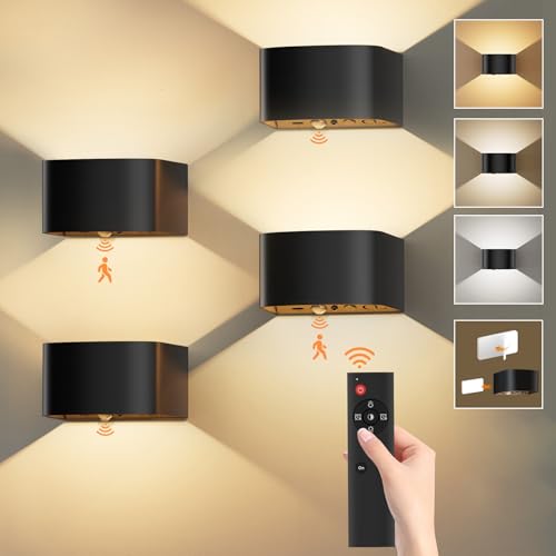 Elitlife Akku Wandleuchte, 5500mAh - Wandlampe Mit Bewegungssensor, LED Wandlampe Innen Mit 3 Farben - Up and Down Innen Led Wandleuchte Mit 3 Modi Fernbedienung- Lampe Schwarz Mit Batterie Wandlicht von Elitlife