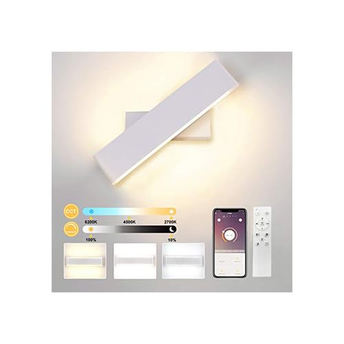 Elitlife Wandleuchte Innen mit Fernbedienung & Bluetooth APP 24W LED Wandlampe Dimmbar Einstellbare Helligkeit 2700K-6500K Smart Wandleuchte Dimmbar (Weiß) von Elitlife