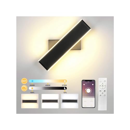 Elitlife Wandleuchte Innen mit Fernbedienung & Bluetooth APP 24W LED Wandlampe Dimmbar Einstellbare Helligkeit 2700K-6500K Smart Wandleuchte Dimmbar (Schwarz) von Elitlife