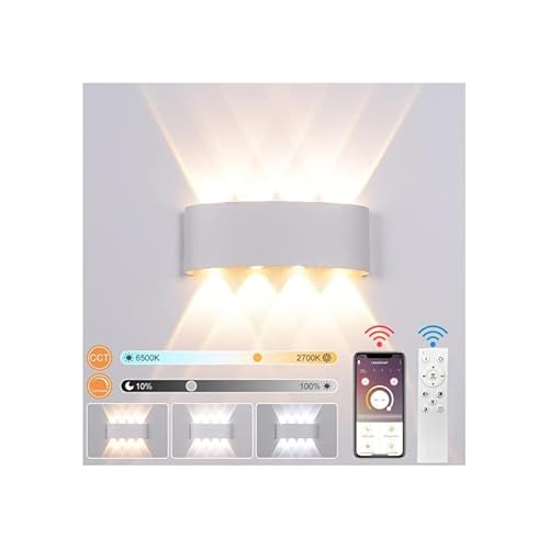 Elitlife LED Wandleuchte Innen, 8W Smart Wandlampe mit Fernbedienung Wandleuchte Dimmbar Warmweiß|Kaltweiß|Neutralweiß Einstellbar,IP65 Wasserdichte Außenwandleuchten Aluminium Wandlampen Aussen von Elitlife