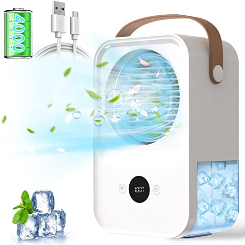 Mobile Klimaanlage, 4000mAh Mini Klimaanlage, 650ml Air Conditioner Portable Mit 4 Windgeschwindigkeiten, 4 in 1 Mini Luftkühler Wiederaufladbar Ventilator Klein Air Cooler mit Wasserkühlung von Elitlife