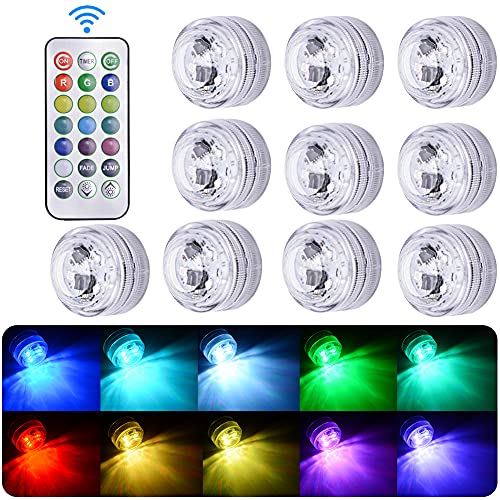 Elitlife Unterwasser LED Licht, 10 Stück Mini Unterwasser LED mit Fernbedienung, Wasserdichte LED Kerze Multi Farbwechsel Flammenlose LED Runde Stimmungslicht für Schwimmbad Aquarium Party von Elitlife