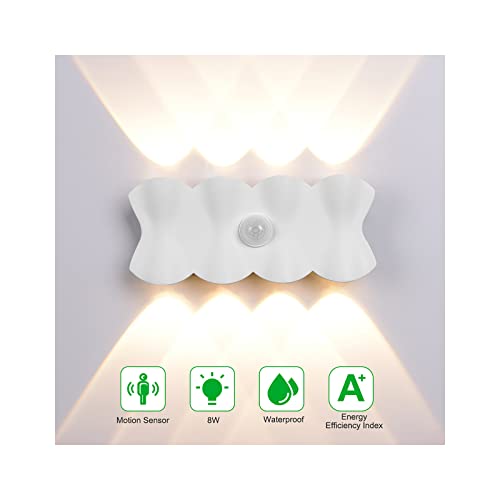 Elitlife Wandleuchte mit Bewegungsmelder,8W LED Wandleuchte IP65 Wasserdichte Außenwandleuchten Innen/Aussen Warmweiß 3000K Modern Up Down Aussenleuchte Wandlampe Aluminium Wandleuchte(Weiß,Warmweiß) von Elitlife