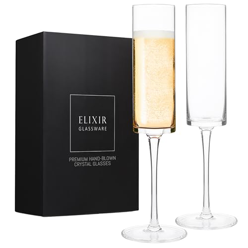 Champagnergläser, Set von 4 – Modern und elegant für Frauen, Männer, Hochzeit, Jahrestag, Weihnachten, Geburtstag – 170 ml, aus erstklassigem Kristall von Elixir Glassware