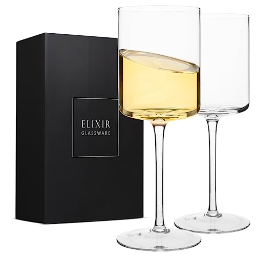Edge Weingläser, modernes und elegantes quadratisches Glas, 2er-Set, großes Rotwein- oder Weißweinglas – einzigartiges Geschenk für Frauen, Männer, Hochzeit, Jahrestag – 400 ml von Elixir Glassware